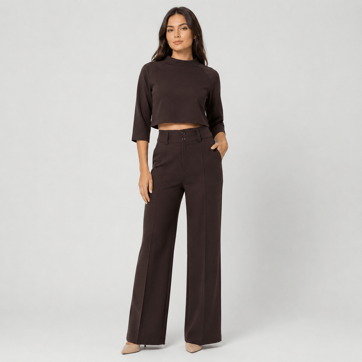 Women’s Boat Neck Crop Top & Wide Leg Trousers Co-Ord Set