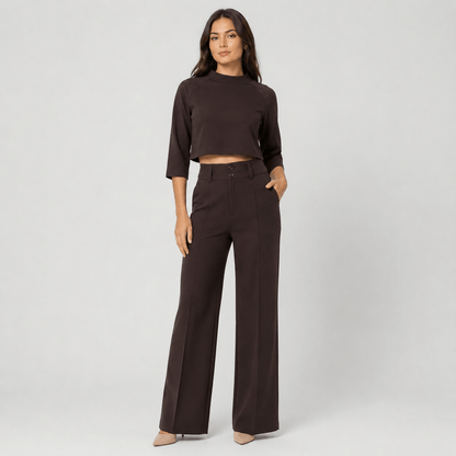 Women’s Boat Neck Crop Top & Wide Leg Trousers Co-Ord Set