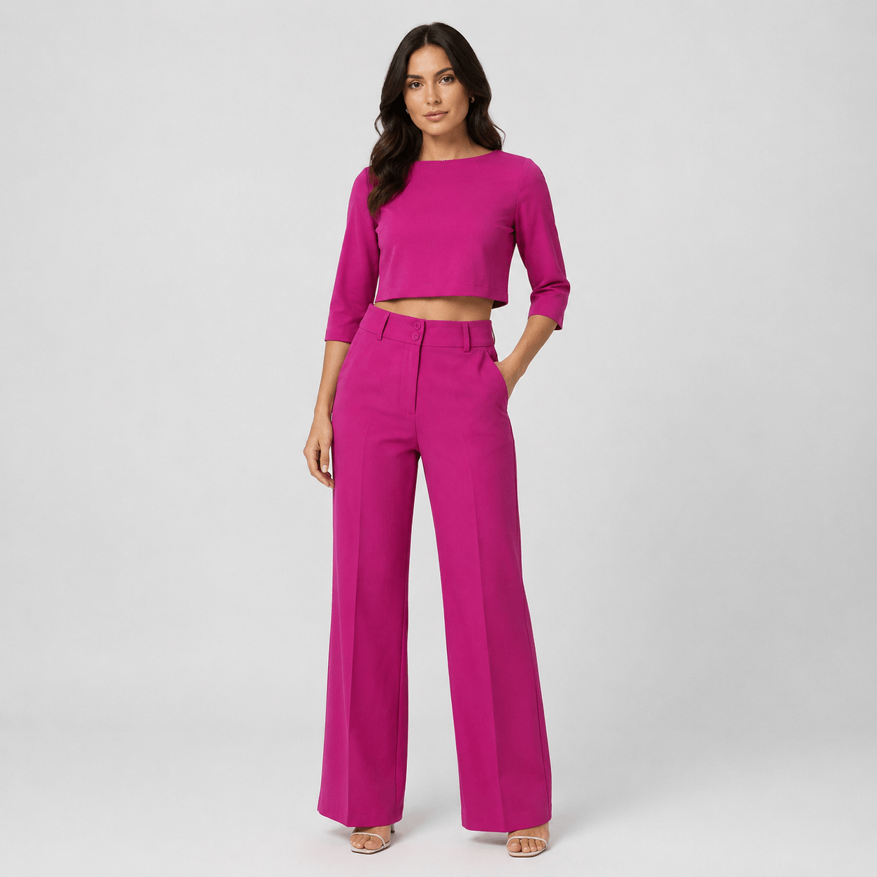 Women’s Boat Neck Crop Top & Wide Leg Trousers Co-Ord Set