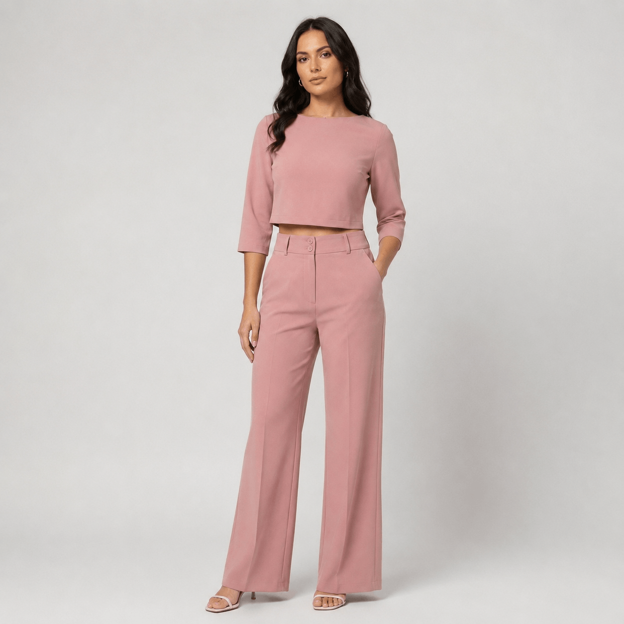 Women’s Boat Neck Crop Top & Wide Leg Trousers Co-Ord Set