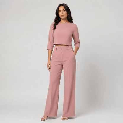 Women’s Boat Neck Crop Top & Wide Leg Trousers Co-Ord Set