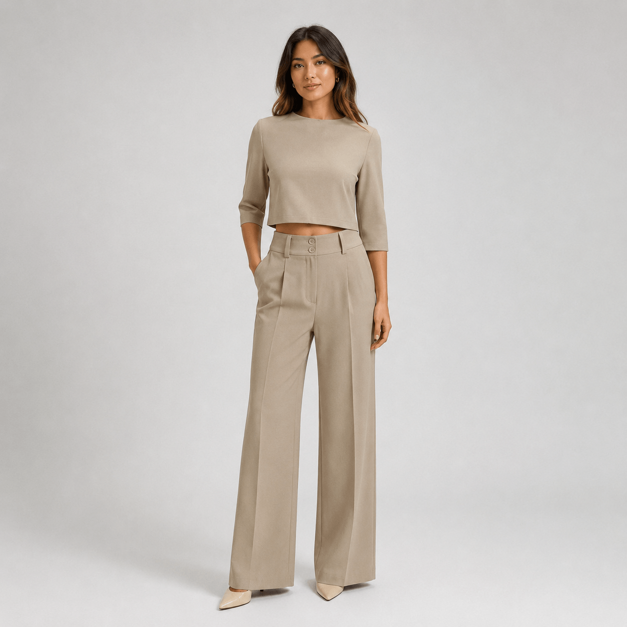 Women’s Boat Neck Crop Top & Wide Leg Trousers Co-Ord Set