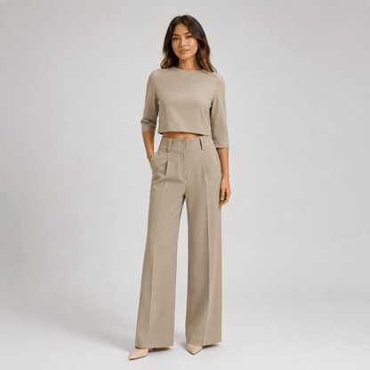 Women’s Boat Neck Crop Top & Wide Leg Trousers Co-Ord Set