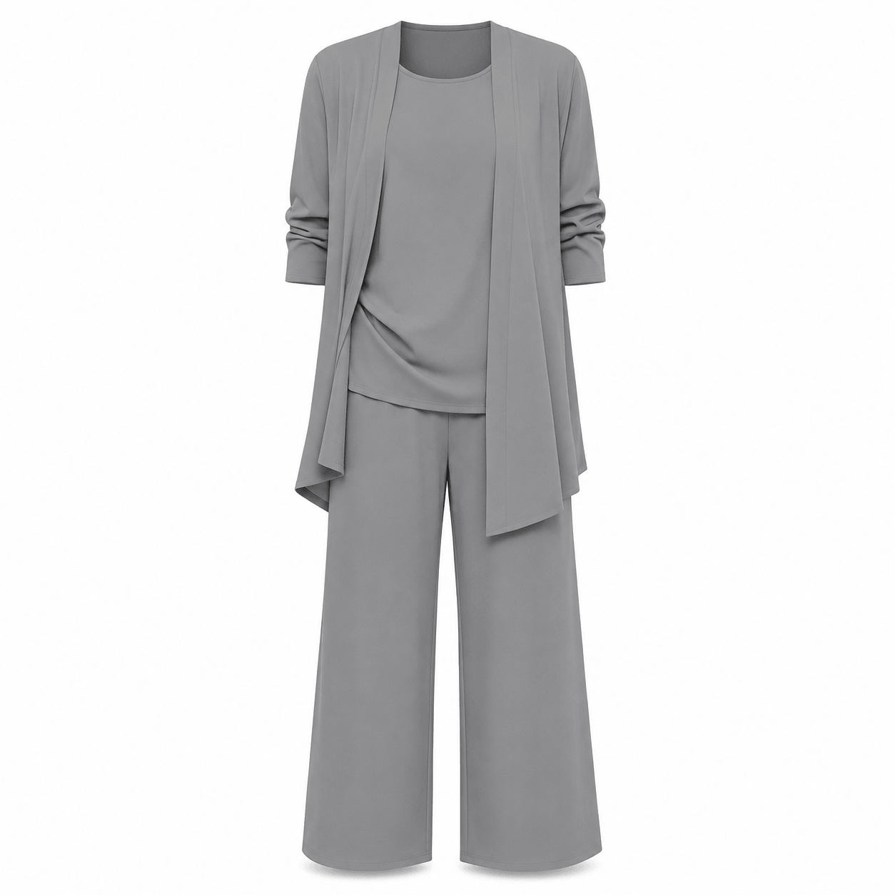 Women’s Round Neck Long Sleeve 3 Piece Co-Ord Set with Wide Leg Trousers