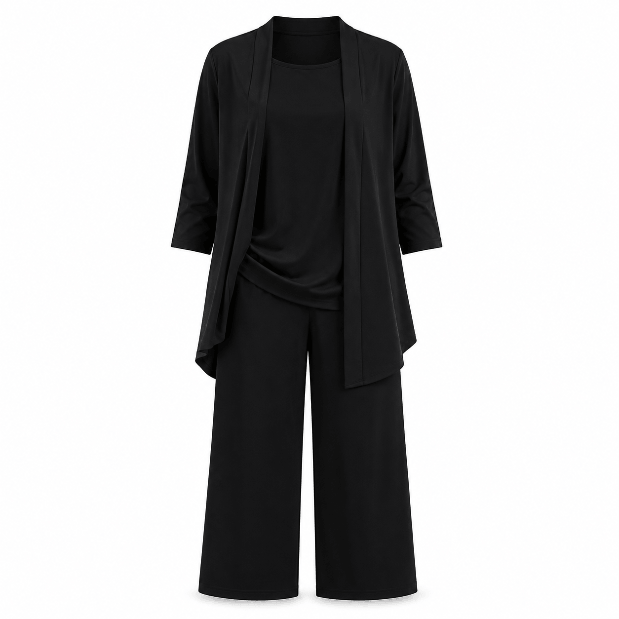 Women’s Round Neck Long Sleeve 3 Piece Co-Ord Set with Wide Leg Trousers