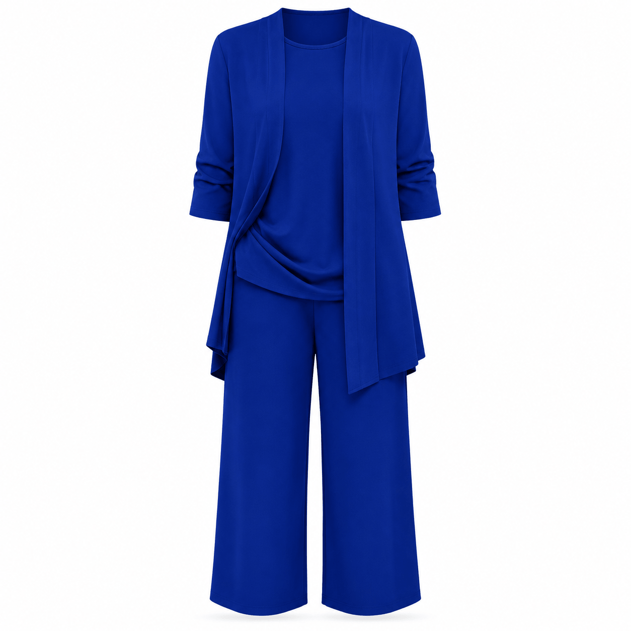 Women’s Round Neck Long Sleeve 3 Piece Co-Ord Set with Wide Leg Trousers