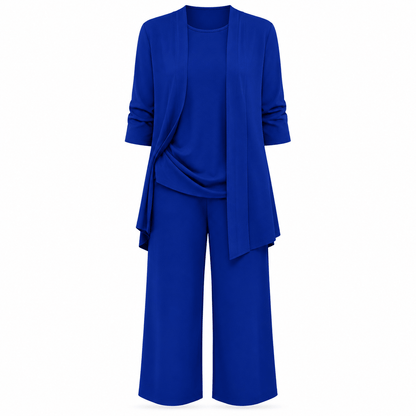 Women’s Round Neck Long Sleeve 3 Piece Co-Ord Set with Wide Leg Trousers