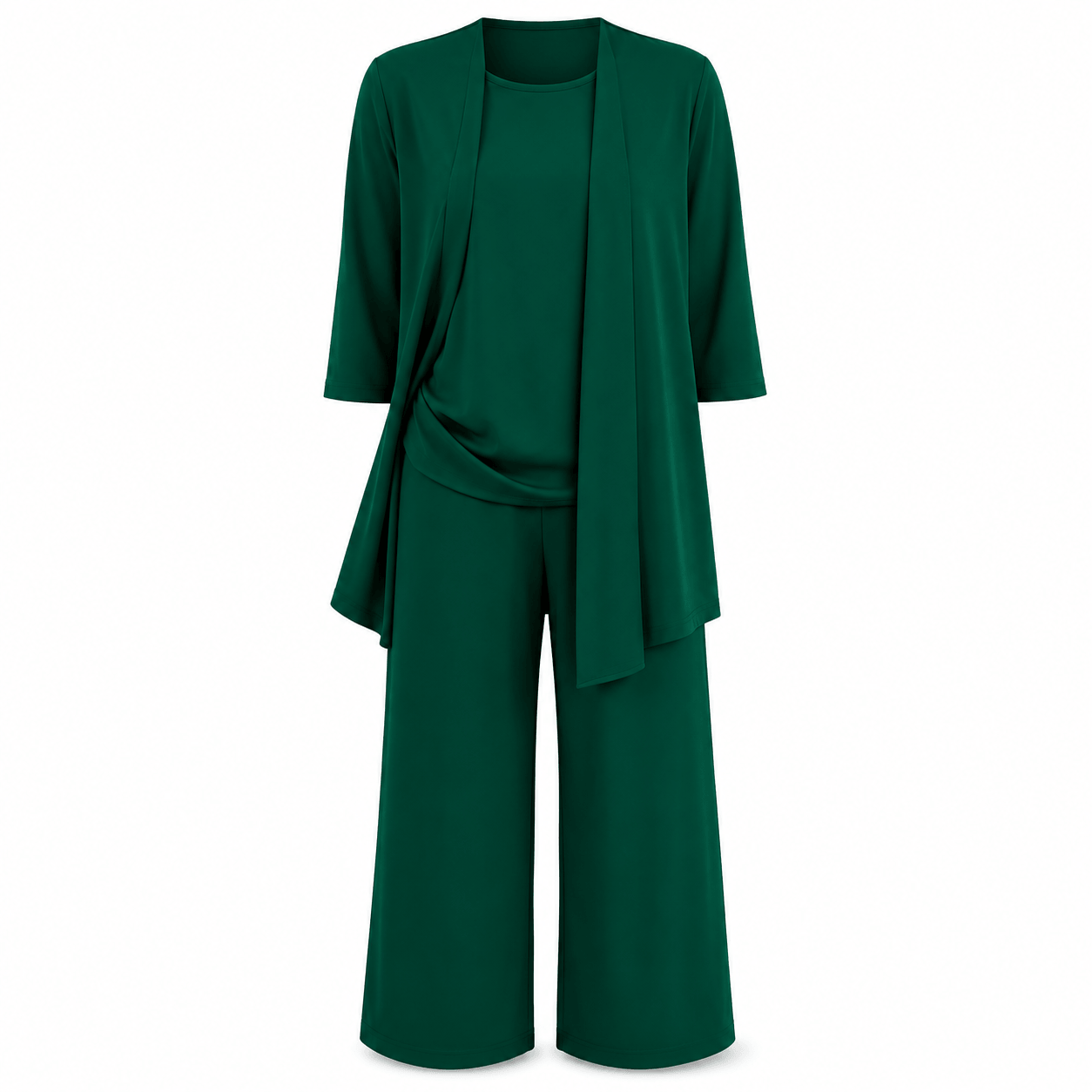 Women’s Round Neck Long Sleeve 3 Piece Co-Ord Set with Wide Leg Trousers