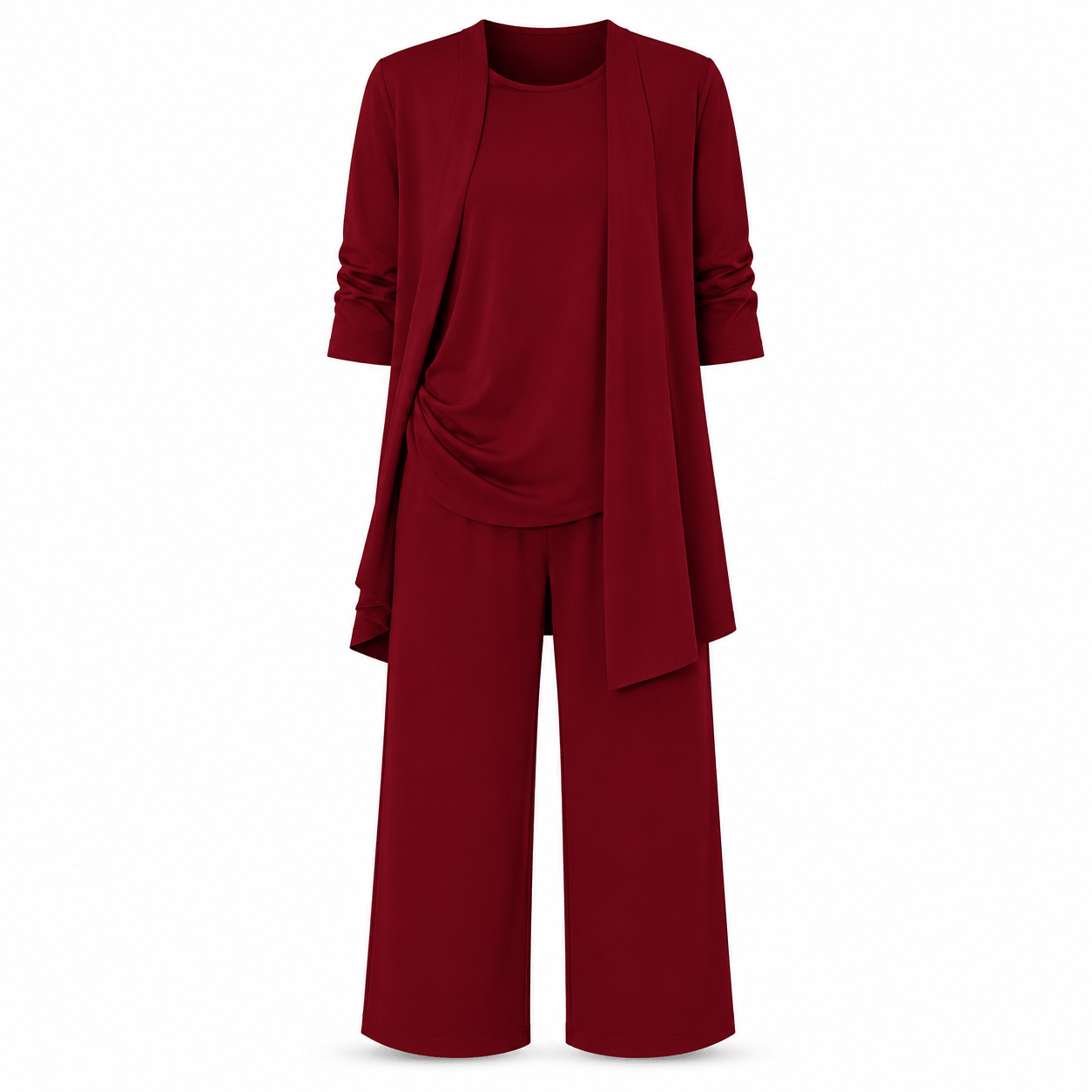 Women’s Round Neck Long Sleeve 3 Piece Co-Ord Set with Wide Leg Trousers