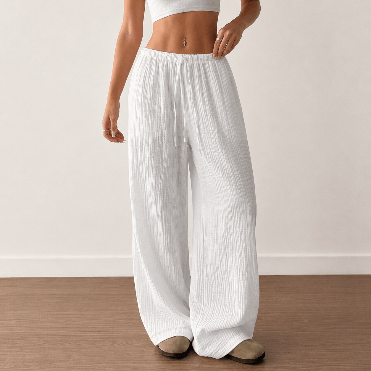 Women’s Drawstring Elastic Waist Wide Leg Trousers