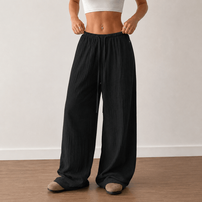 Women’s Drawstring Elastic Waist Wide Leg Trousers