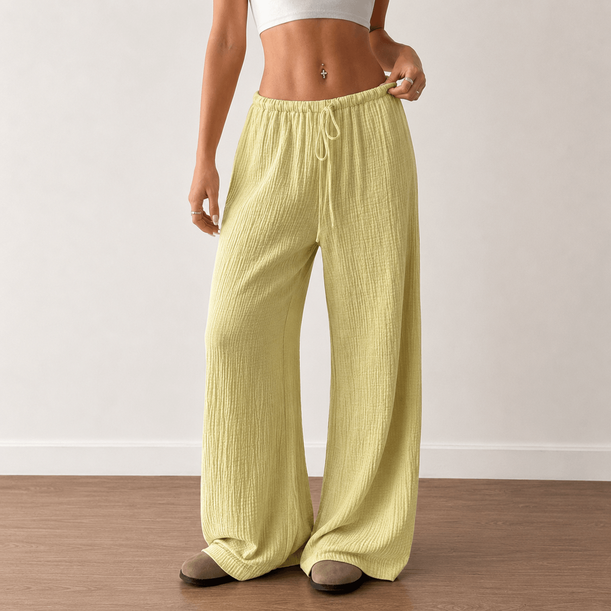 Women’s Drawstring Elastic Waist Wide Leg Trousers