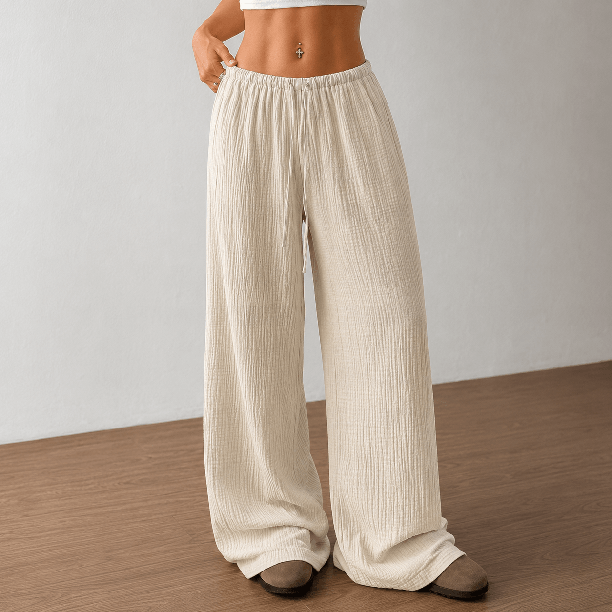 Women’s Drawstring Elastic Waist Wide Leg Trousers