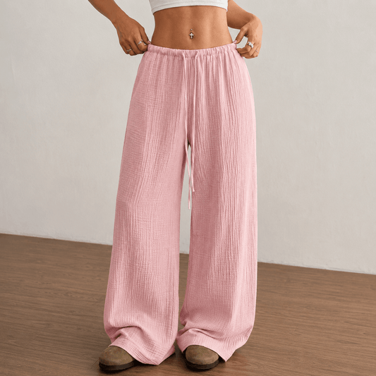 Women’s Drawstring Elastic Waist Wide Leg Trousers