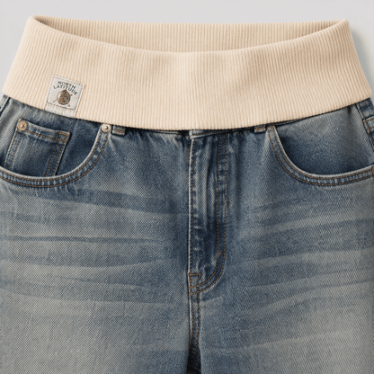 Women’s Grey Elastic Waist Wide Leg Baggy Jeans