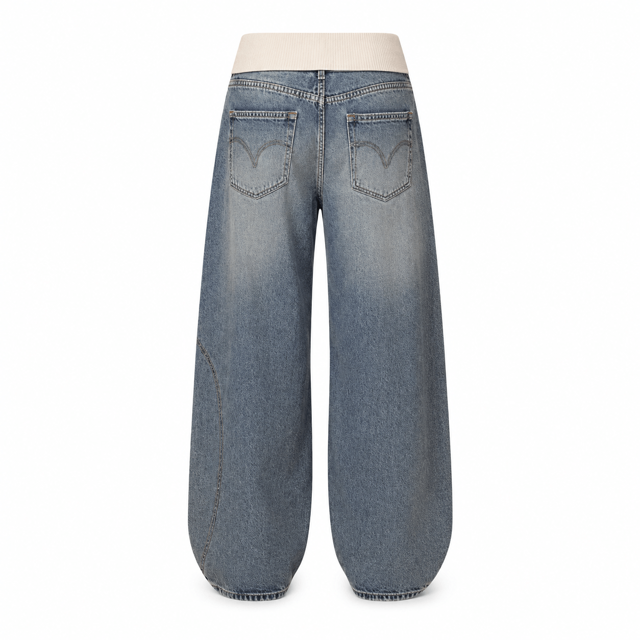 Women’s Grey Elastic Waist Wide Leg Baggy Jeans