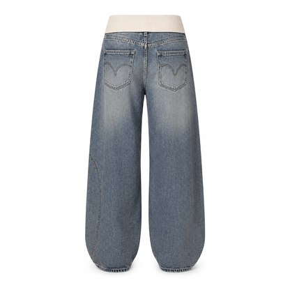 Women’s Grey Elastic Waist Wide Leg Baggy Jeans