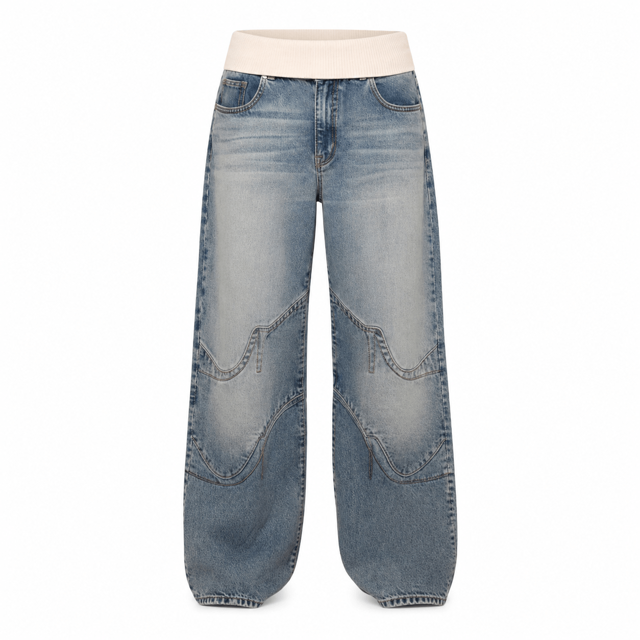 Women’s Grey Elastic Waist Wide Leg Baggy Jeans
