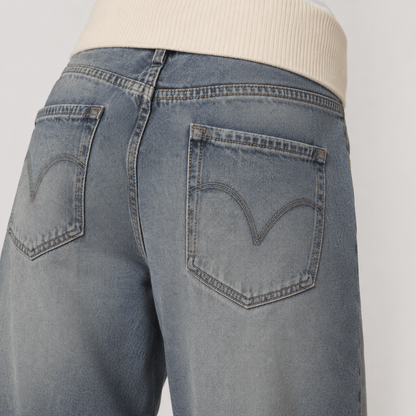 Women’s Grey Elastic Waist Wide Leg Baggy Jeans