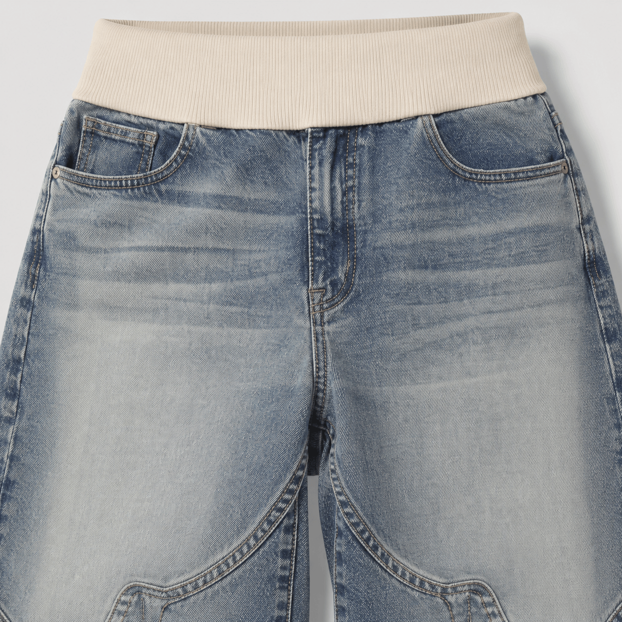 Women’s Grey Elastic Waist Wide Leg Baggy Jeans