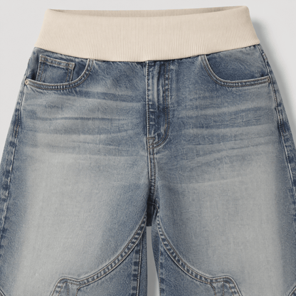 Women’s Grey Elastic Waist Wide Leg Baggy Jeans