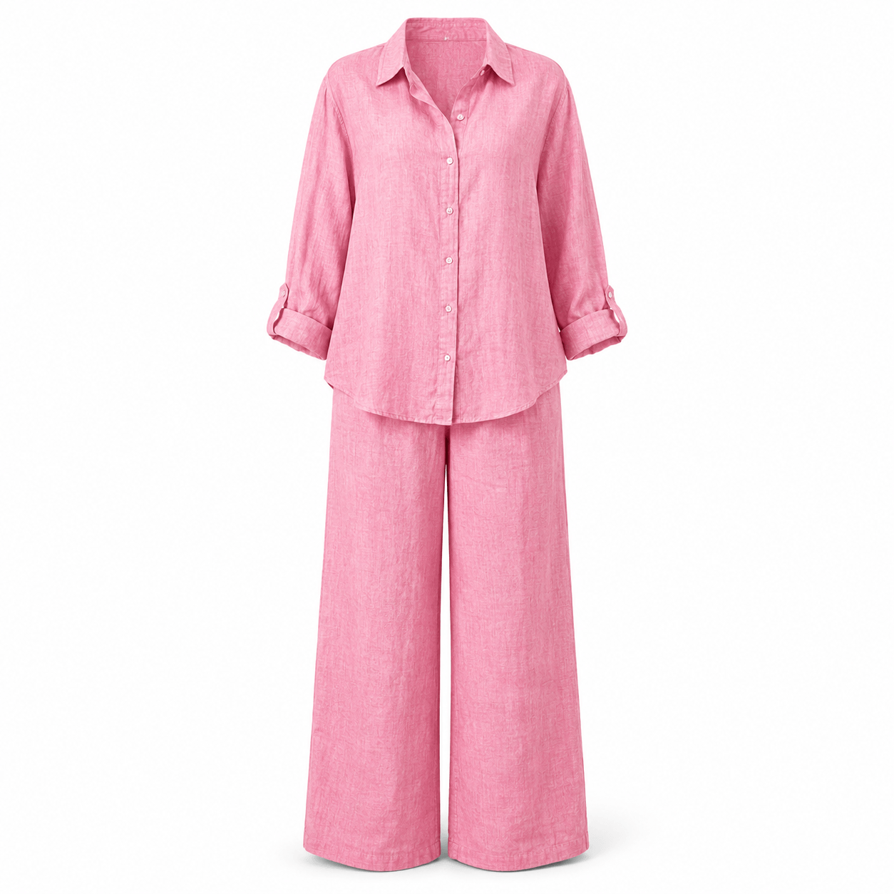 Women’s Linen Two Piece Set Long Sleeve Shirt & Wide Leg Trousers