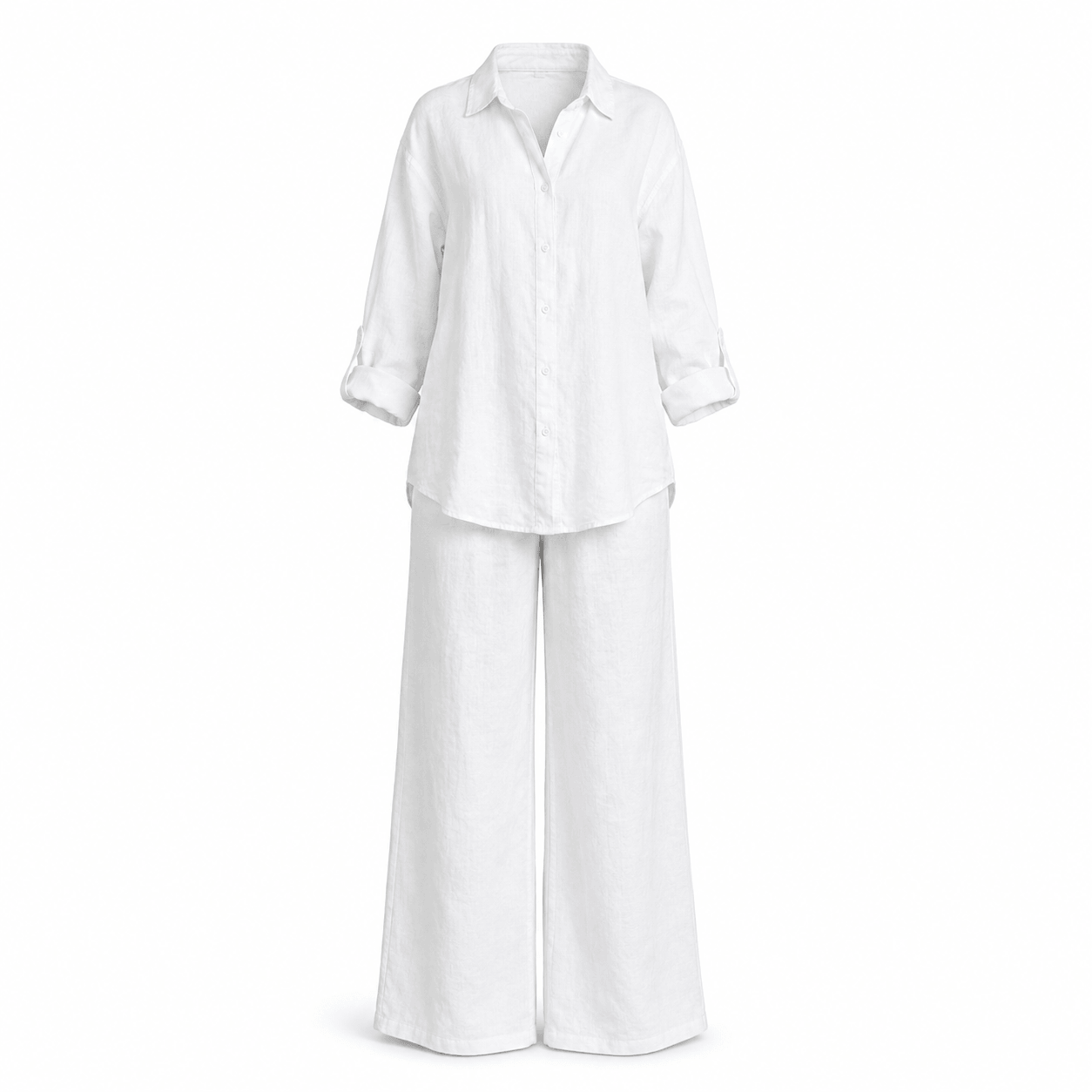 Women’s Linen Two Piece Set Long Sleeve Shirt & Wide Leg Trousers