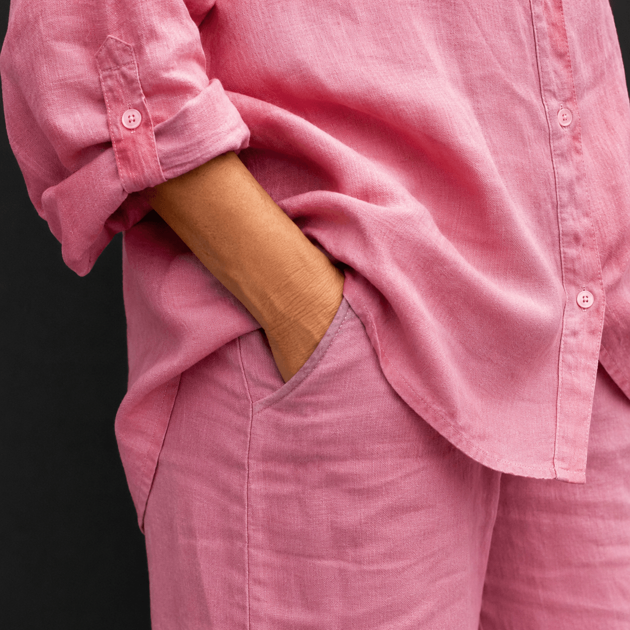 Women’s Linen Two Piece Set Long Sleeve Shirt & Wide Leg Trousers