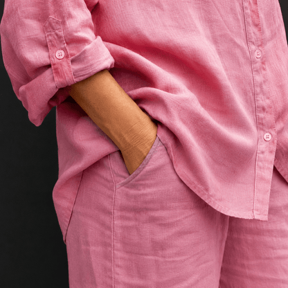 Women’s Linen Two Piece Set Long Sleeve Shirt & Wide Leg Trousers