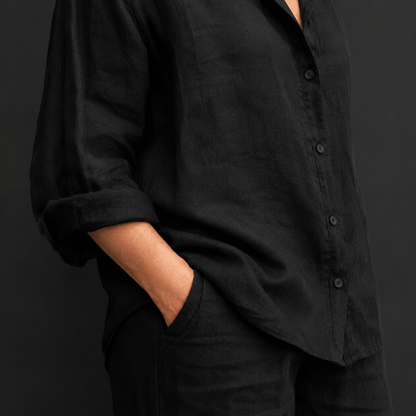 Women’s Linen Two Piece Set Long Sleeve Shirt & Wide Leg Trousers