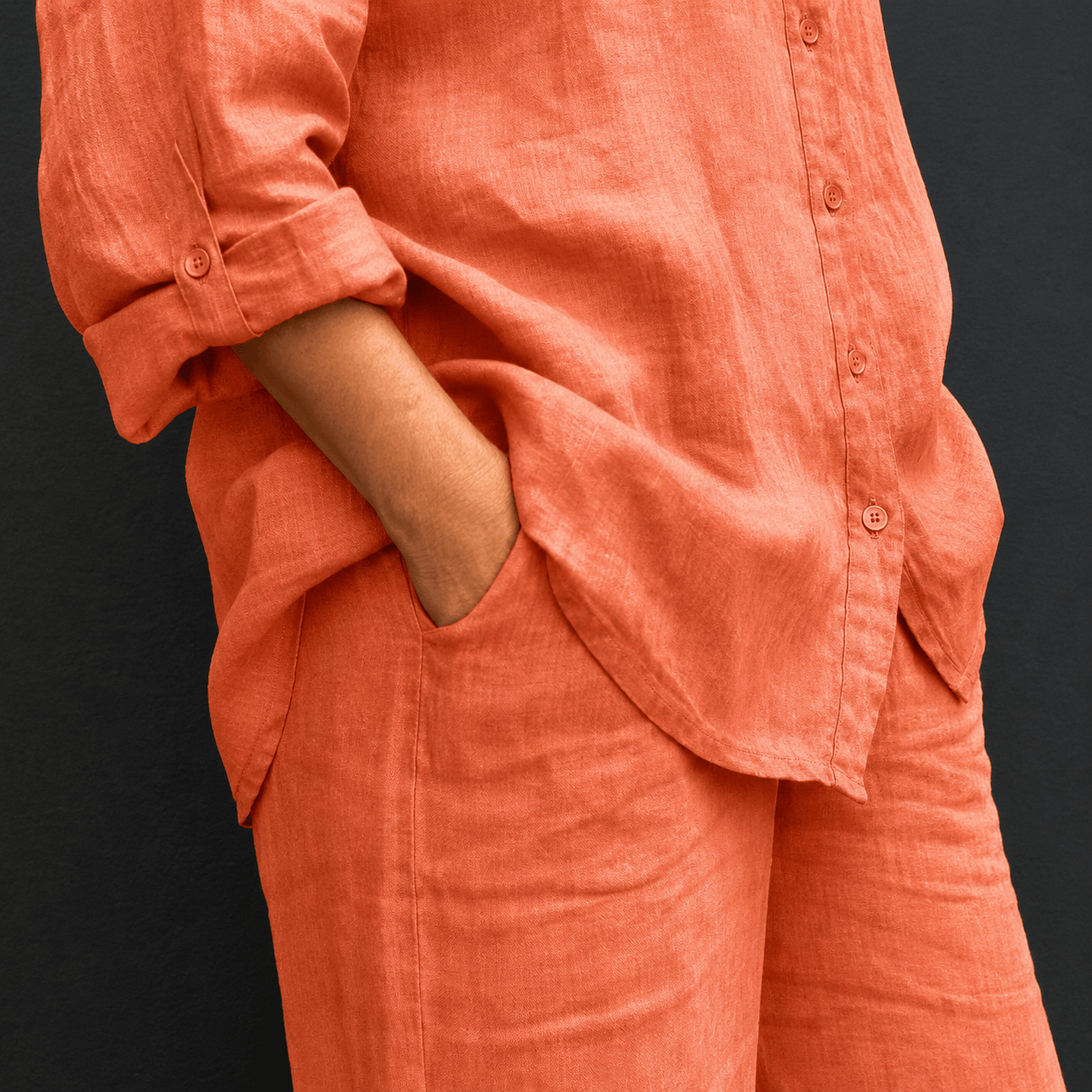 Women’s Linen Two Piece Set Long Sleeve Shirt & Wide Leg Trousers