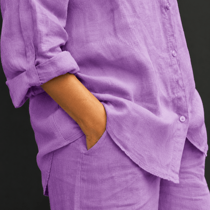Women’s Linen Two Piece Set Long Sleeve Shirt & Wide Leg Trousers