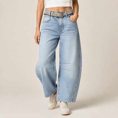 Women’s High Waist Barrel Leg Jeans Relaxed Fit Denim