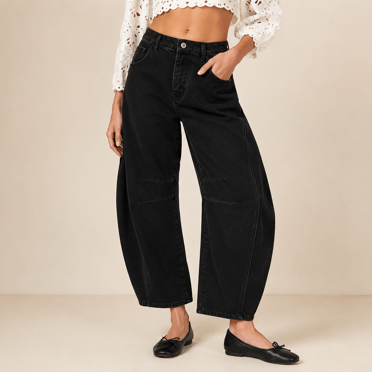 Women’s High Waist Barrel Leg Jeans Relaxed Fit Denim