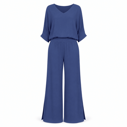 Women’s V-Neck Two Piece Co-Ord Set with Wide Leg Trousers