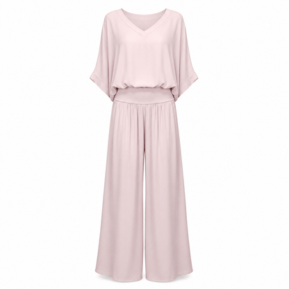 Women’s V-Neck Two Piece Co-Ord Set with Wide Leg Trousers