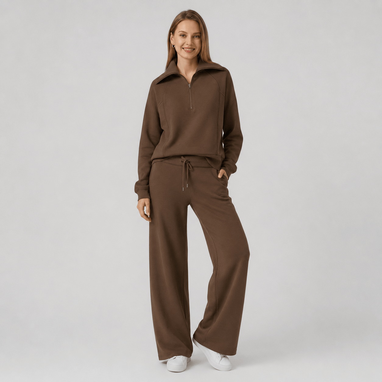 Women’s Half Zip Wide Leg Lounge Set