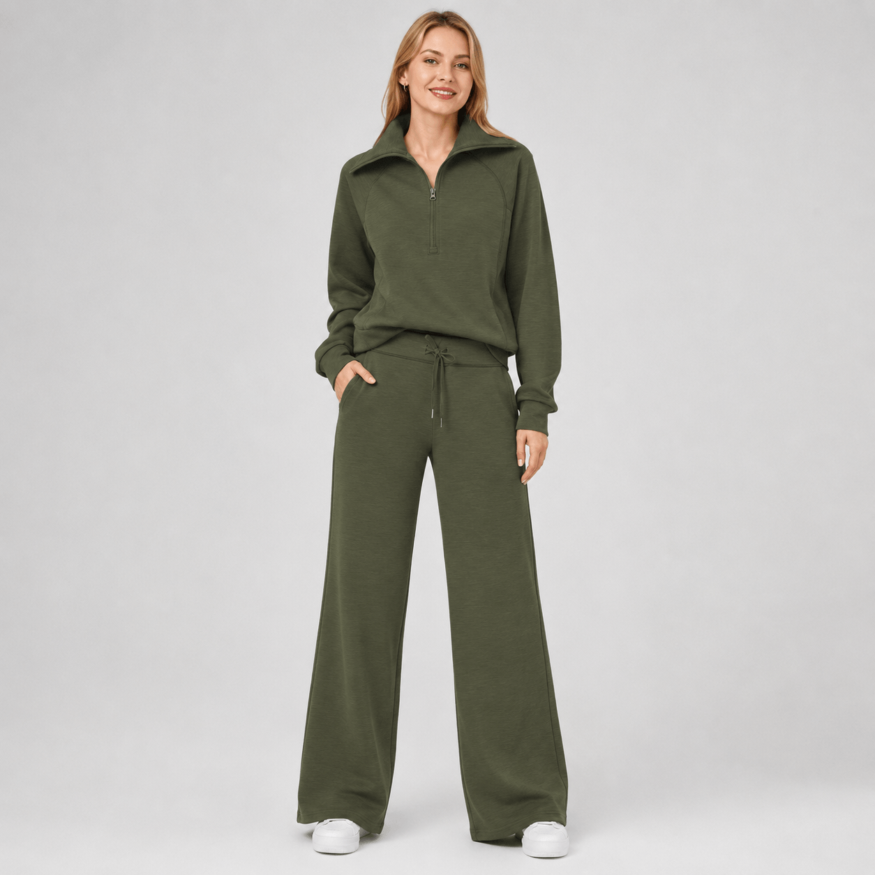 Women’s Half Zip Wide Leg Lounge Set
