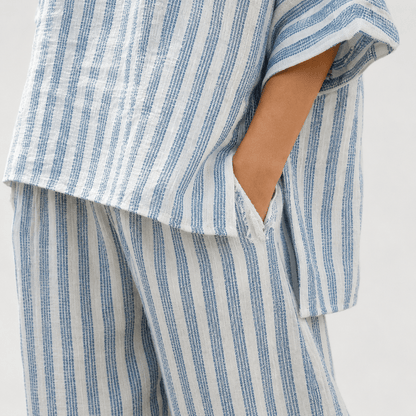 Women’s Striped Linen Two Piece Set Top & Wide Leg Cropped Trousers