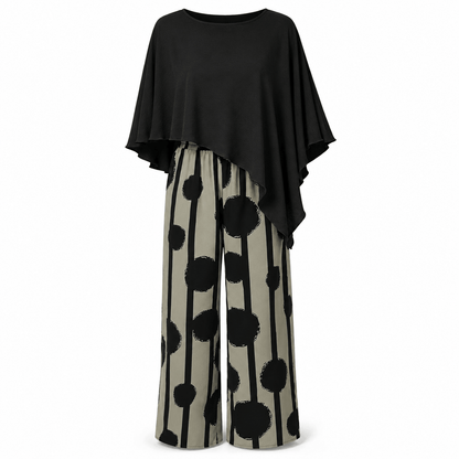 Women’s Two Piece Batwing Top & Printed Wide Leg Trousers Set