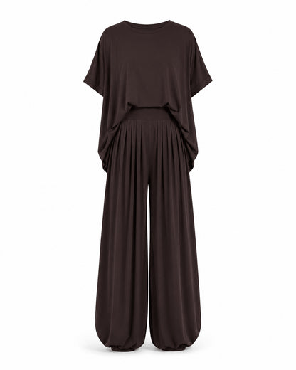 Women’s Two Piece Co-Ord Set Casual Top & Wide Leg Trousers