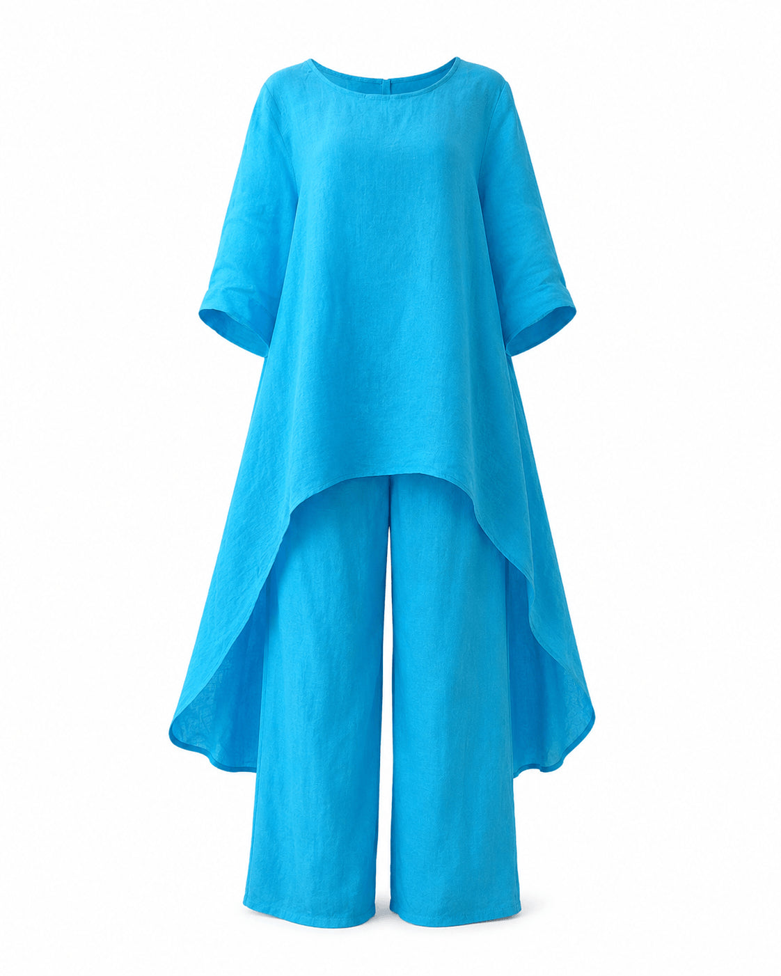 Women’s Linen Two Piece Co-Ord Set Asymmetric Top & Wide Leg Trousers