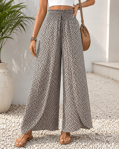 Women’s Printed Drawstring Wide Leg Trousers