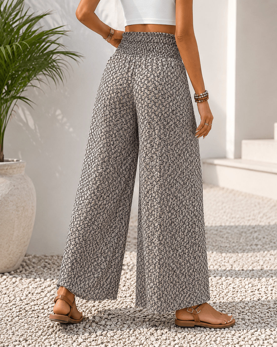 Women’s Printed Drawstring Wide Leg Trousers