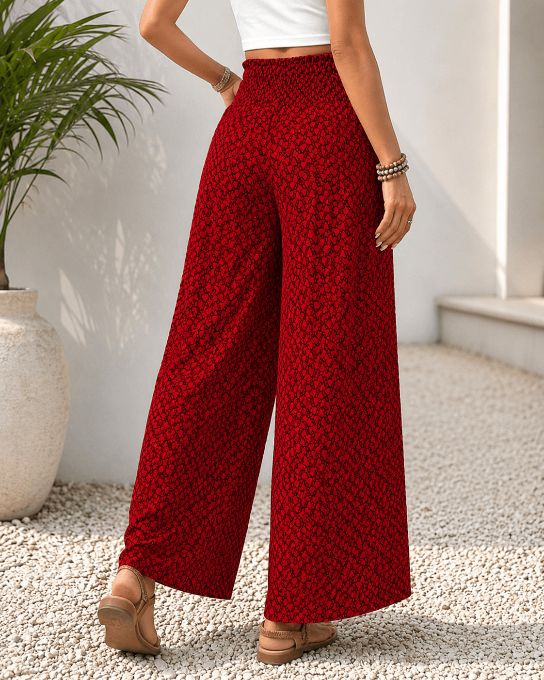 Women’s Printed Drawstring Wide Leg Trousers