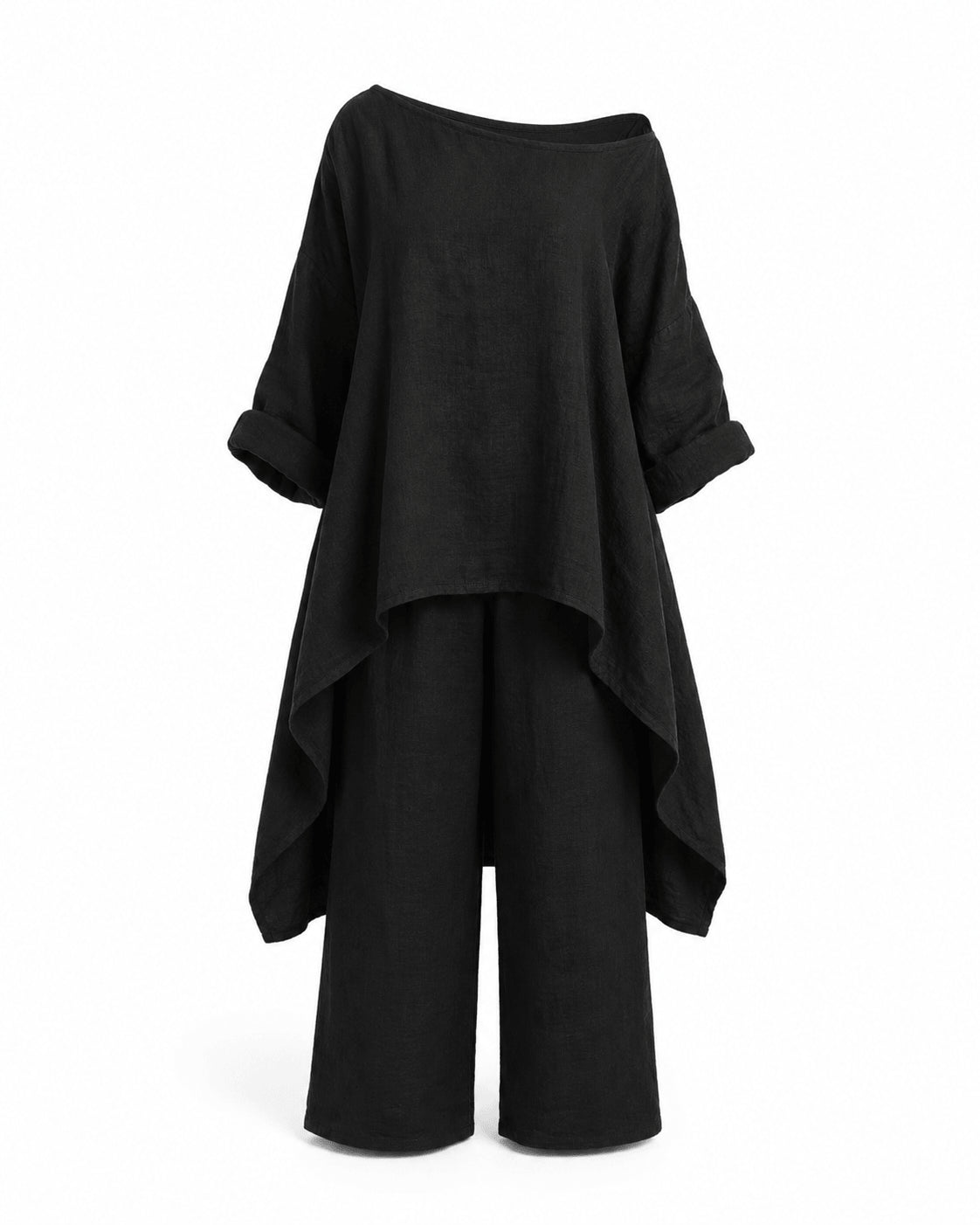 Women’s Linen Two Piece Co-Ord Set Asymmetric Top & Wide Leg Trousers