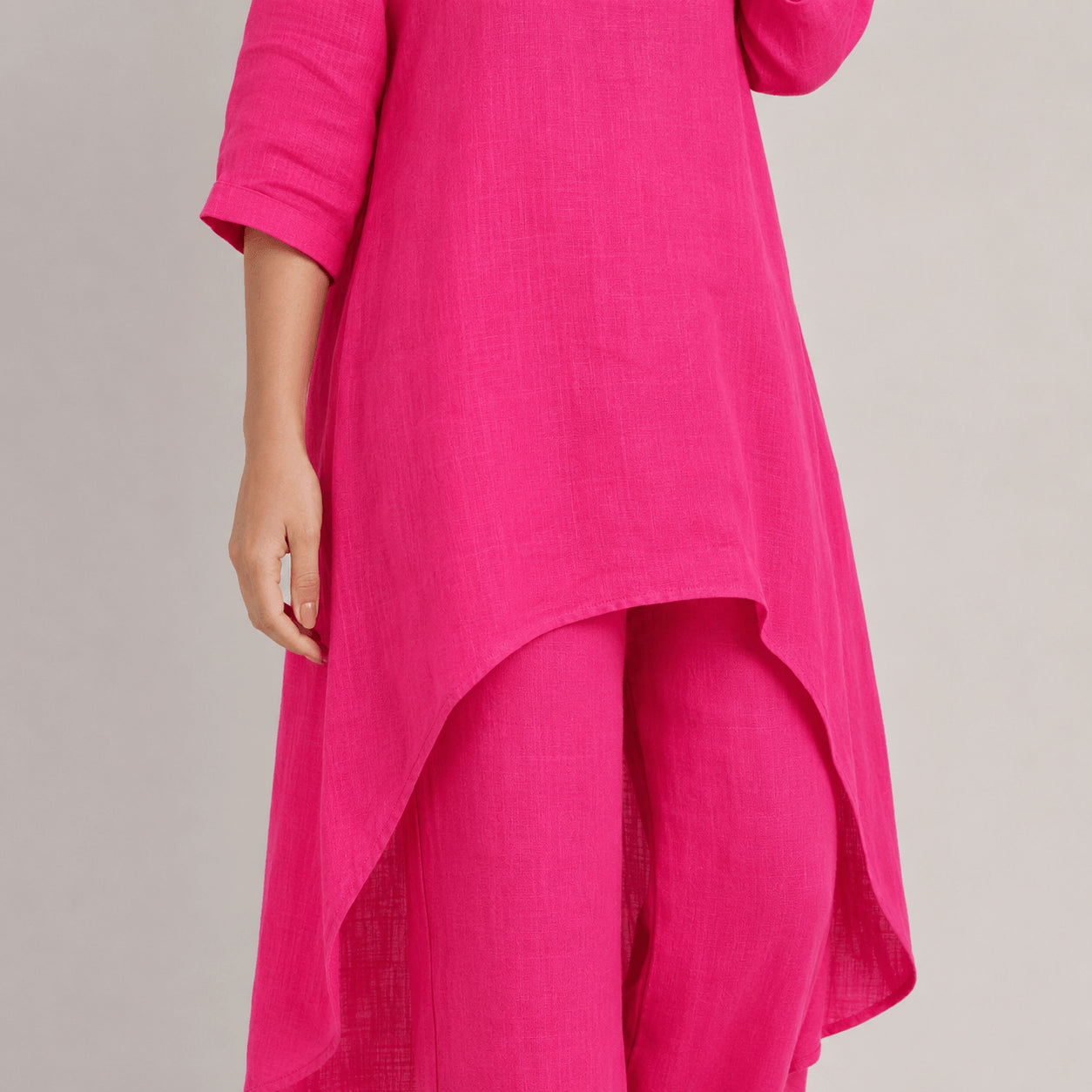 Women’s Linen Two Piece Co-Ord Set Asymmetric Top & Wide Leg Trousers