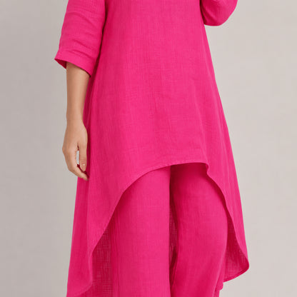 Women’s Linen Two Piece Co-Ord Set Asymmetric Top & Wide Leg Trousers