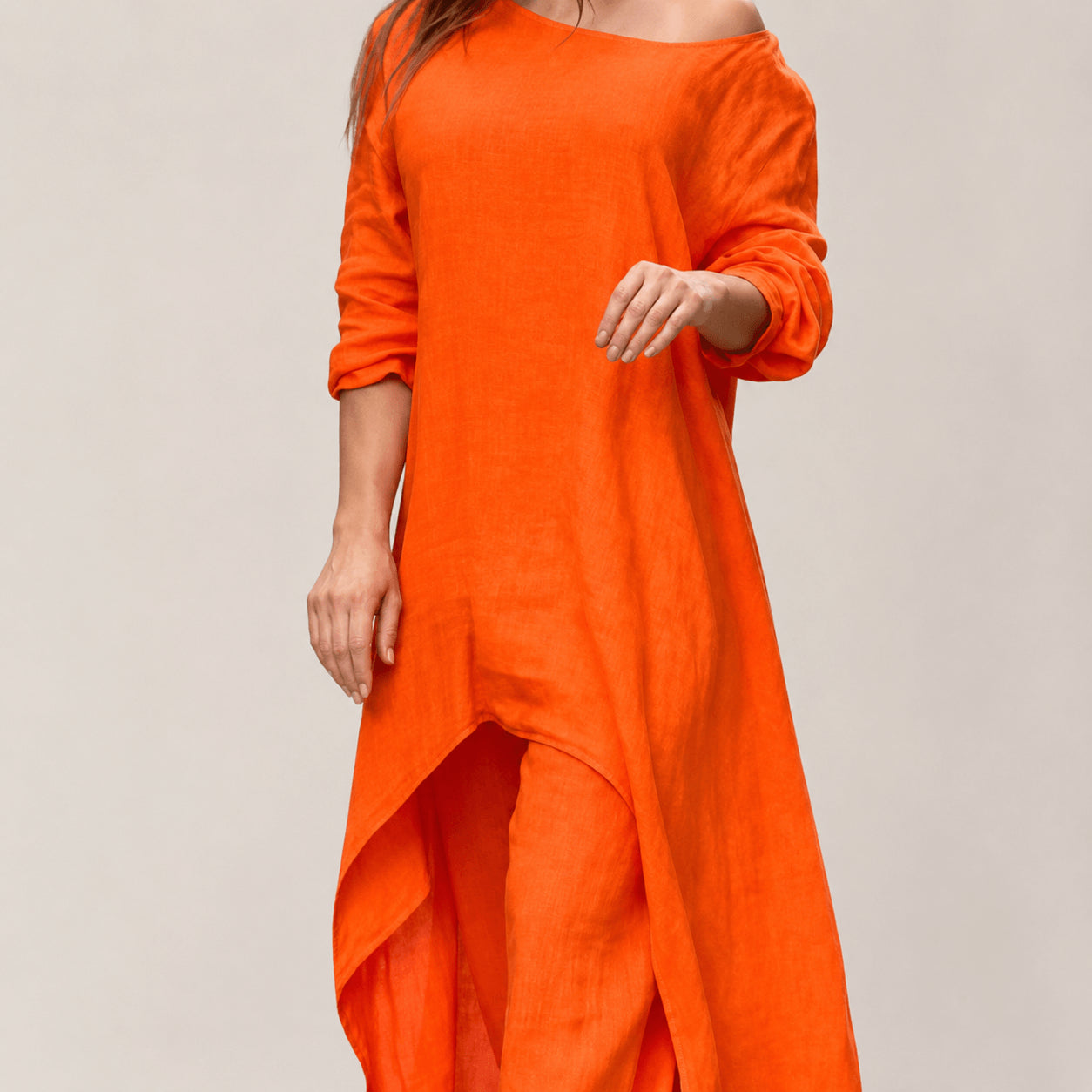 Women’s Linen Two Piece Co-Ord Set Asymmetric Top & Wide Leg Trousers