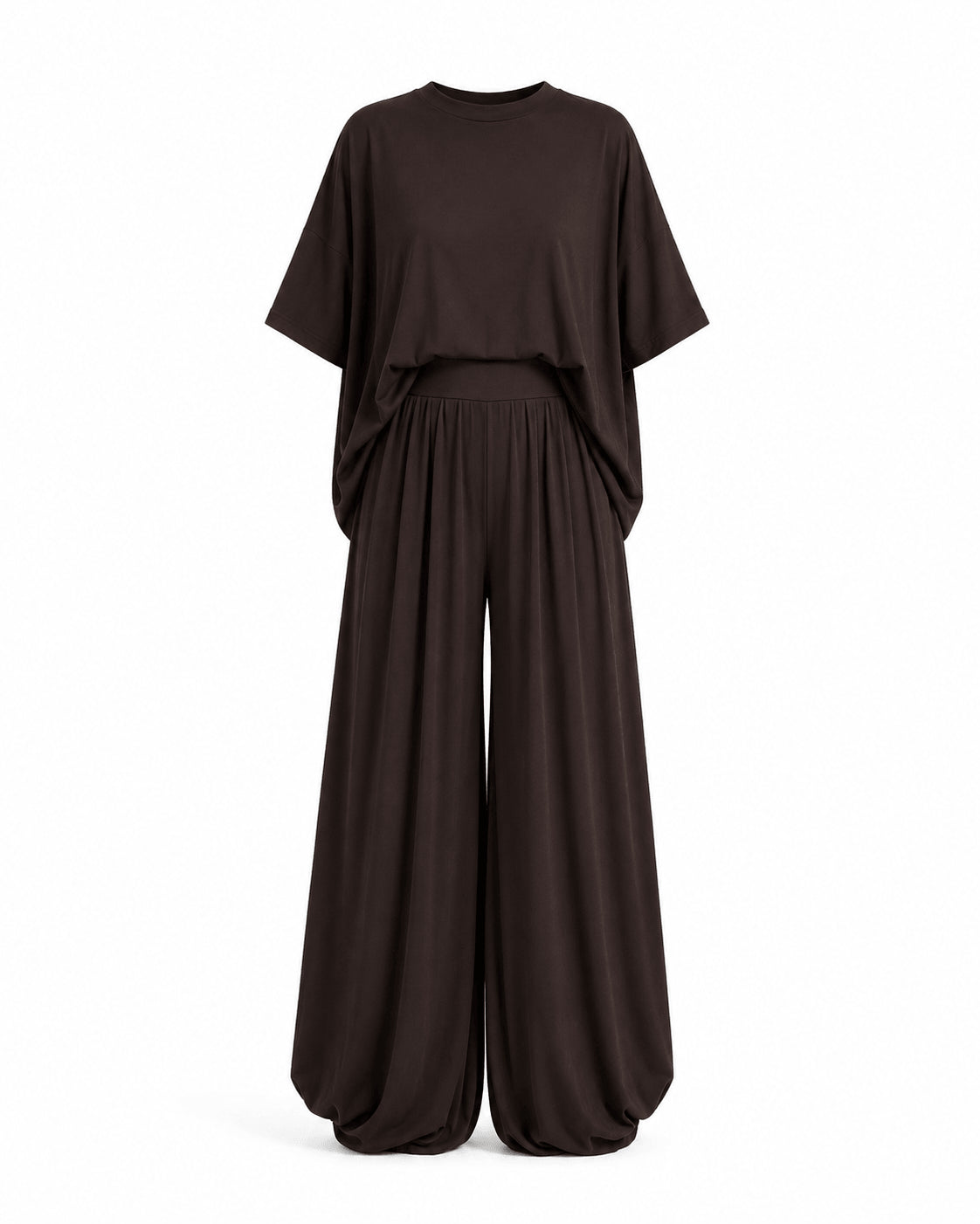 Women’s Linen Two Piece Co-Ord Set Asymmetric Top & Wide Leg Trousers